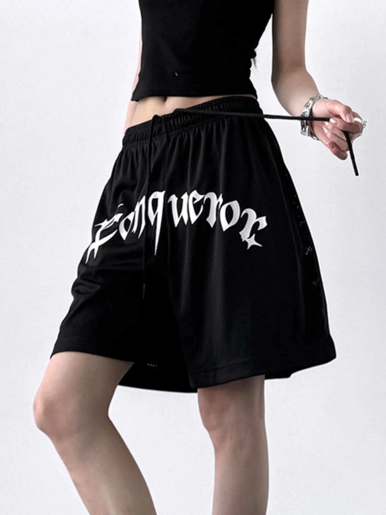 Drawstring Letter Shorts