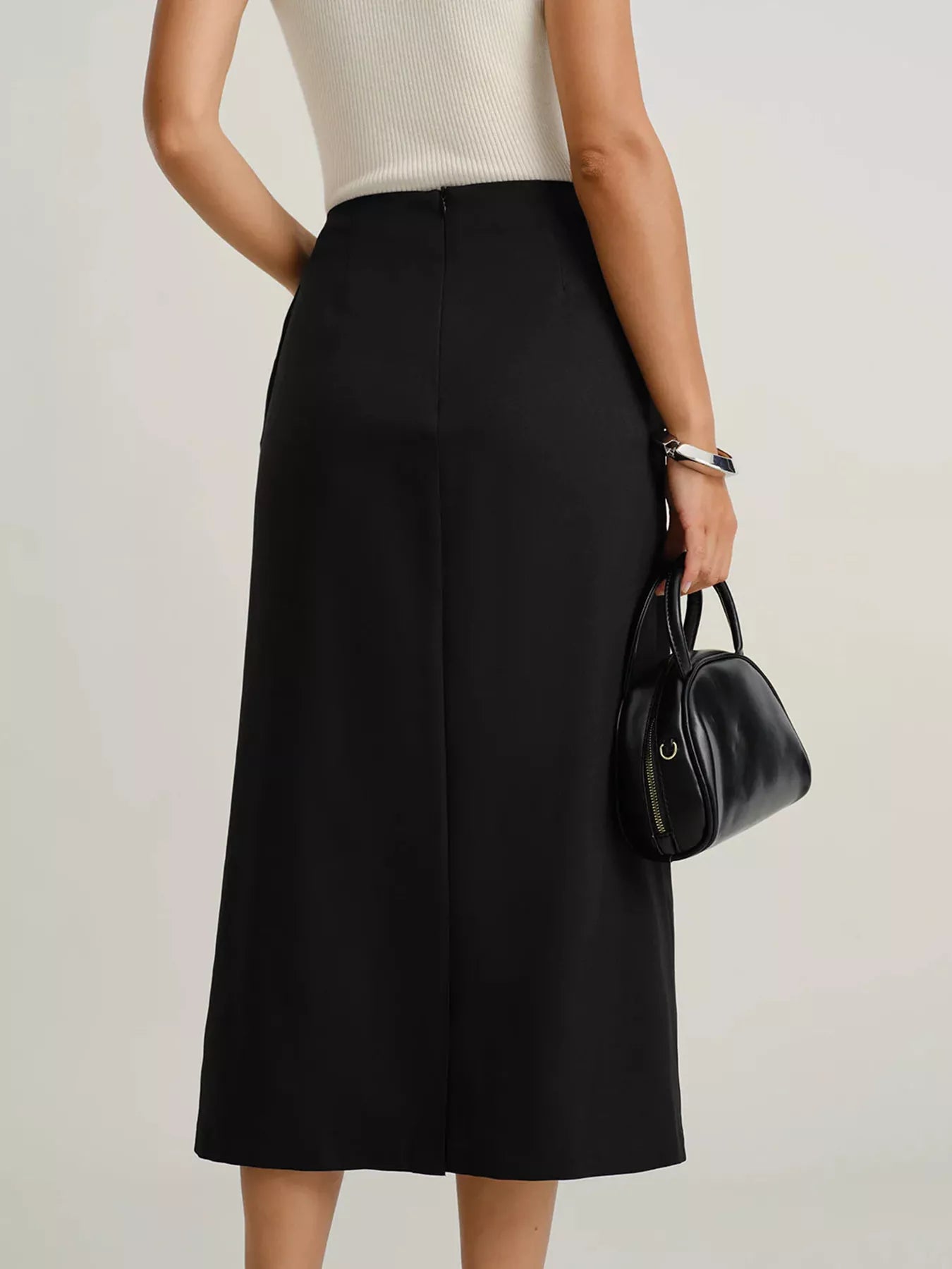 Button-Front Midi Skirt with Pockets