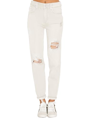 Mom Jeans - luvamia Boyfriend Jeans for Women Stretch High Waisted Ripped Distressed Mom Jeans Slim Denim Pants A1 Cream