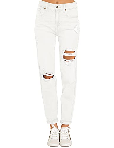 Mom Jeans - luvamia Boyfriend Jeans for Women Stretch High Waisted Ripped Distressed Mom Jeans Slim Denim Pants A1 Brilliant White