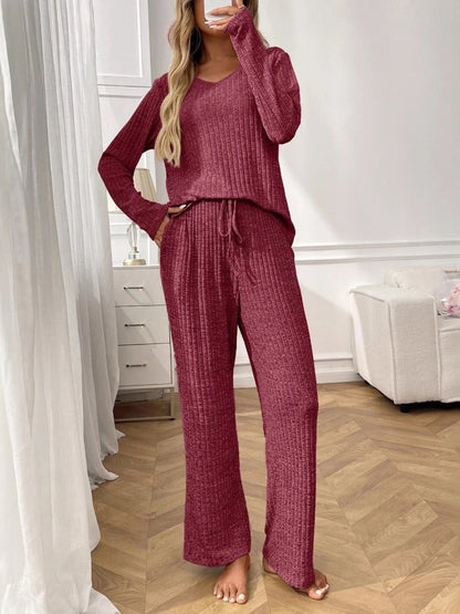 Ribbed Long Sleeve Top and Pants Lounge Set