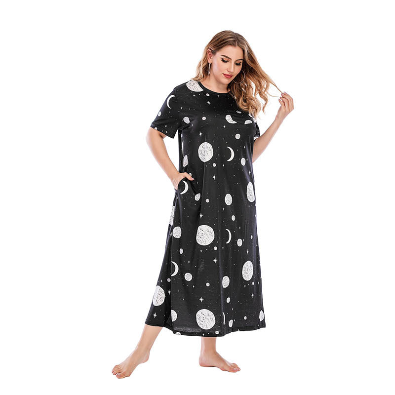 Plus Size Graffiti Nightdress T-shirt Skirt Home Wear Brand Star Loose Maxi Dress