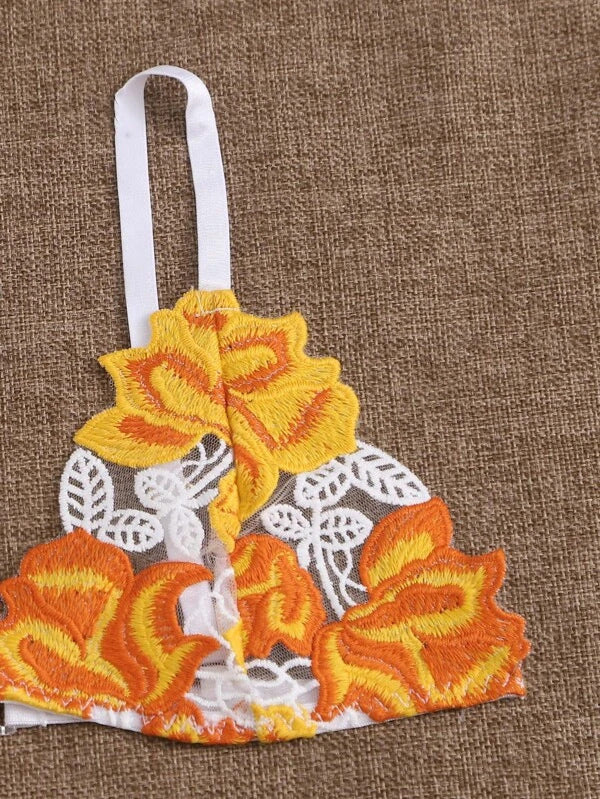 Sexy Contrast Color Lace Ultra Thin Bra Set Perspective Lace Strap Three Point Sexy Lingerie