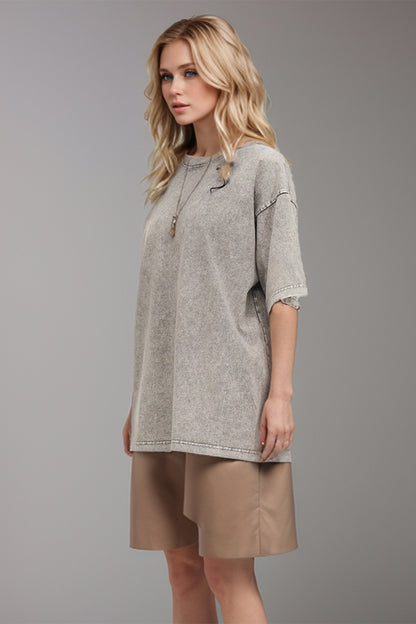 Basic Bae Round Neck Half Sleeve T-Shirt Light Gray