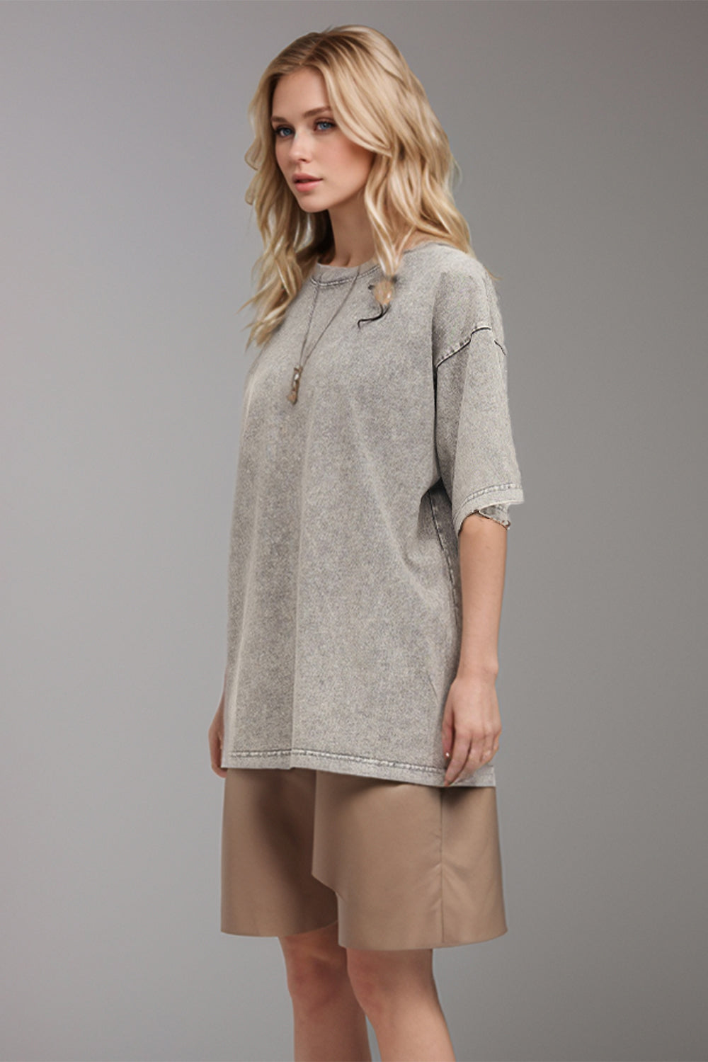 Basic Bae Round Neck Half Sleeve T-Shirt Light Gray