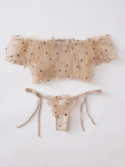 Lingerie Bra Suit Cute Girl Bronzing Heart Triangle Cup Thin Sexy Lingerie without Steel Ring Brown