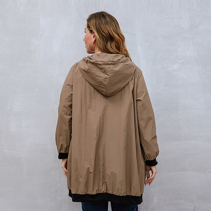 Plus Size Trench Coat Sweater Mid-Length Cardigan Hooded Coat Women All-Matching
