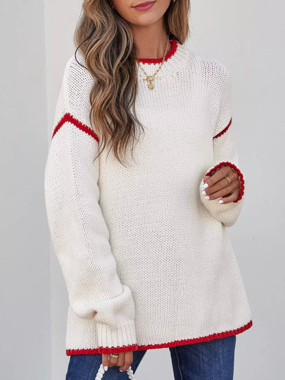 Contrast Trim Long Sleeve Sweater