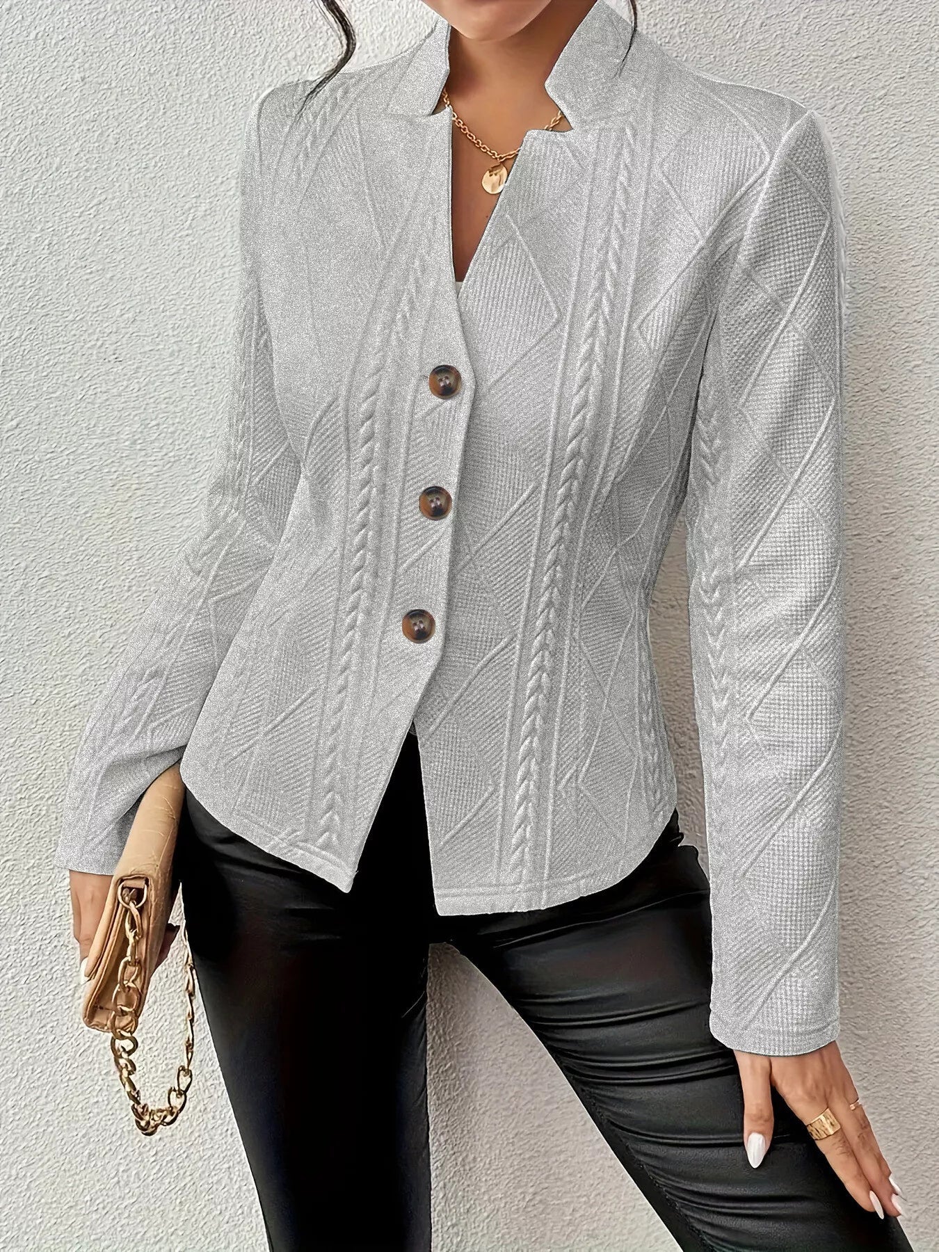 Textured Knit Button-Front Blazer