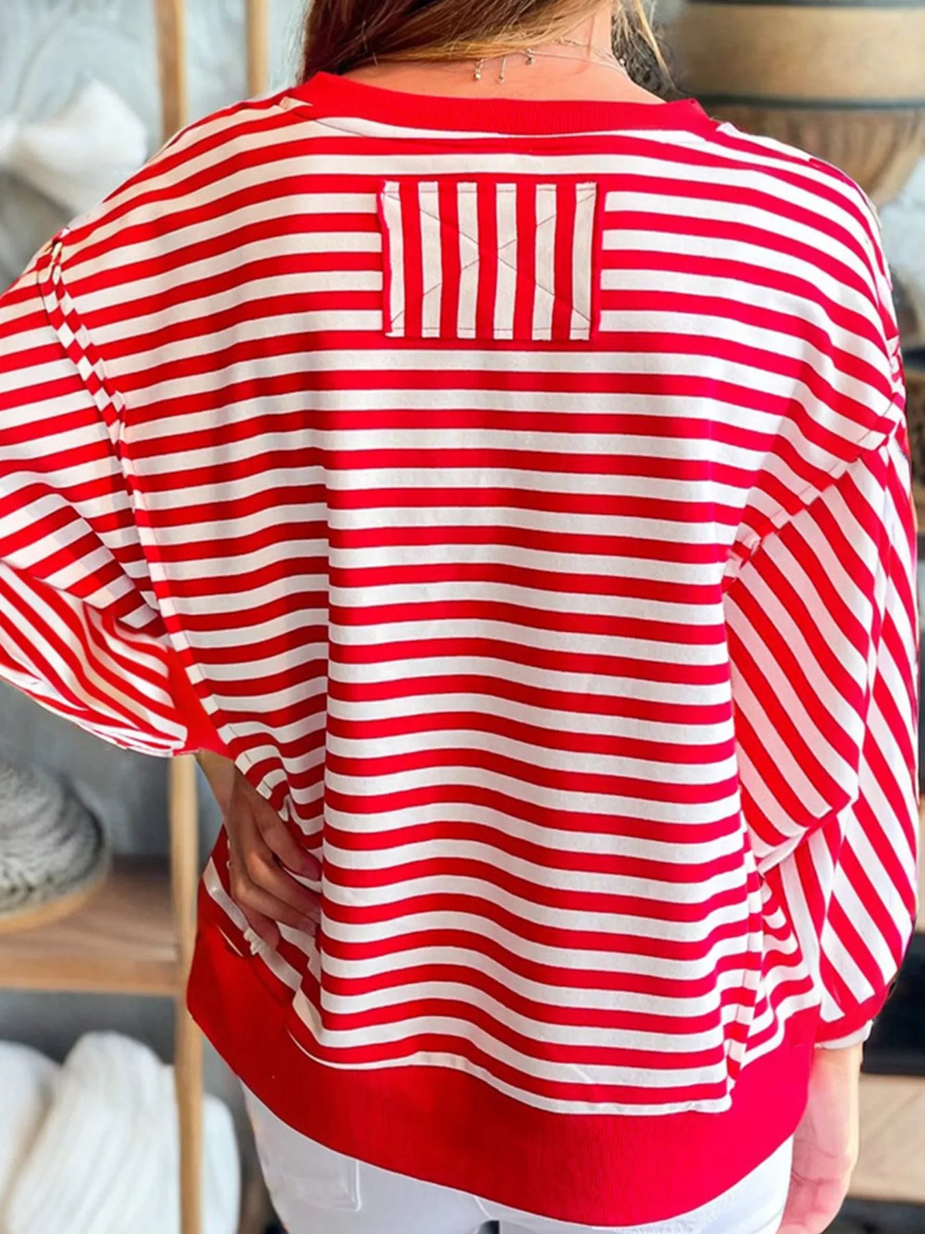 Stripe Christmas Nutcracker Sequin Patched Drop Shoulder Top