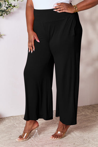 Smocked High-Waist Wide Leg Pants
