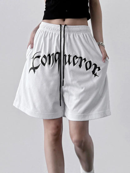 Drawstring Letter Shorts White