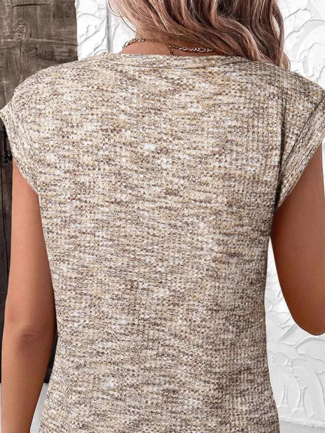 Round Neck Knit Cap Sleeve Top