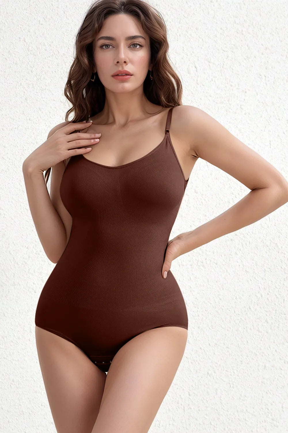 Basic Bae Full Size Scoop Neck Butt Lifting Bodysuit Brown