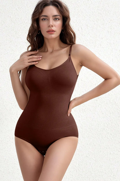 Basic Bae Full Size Scoop Neck Butt Lifting Bodysuit Brown