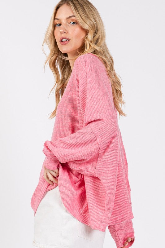 Back To School Sweater - SAGE + FIG Round Neck Batwing Sleeve Oversize Top