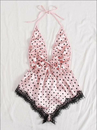Sexy Lace Pink Spot Eyelash Lace Sexy Jumpsuit