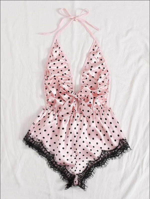 Sexy Lace Pink Spot Eyelash Lace Sexy Jumpsuit