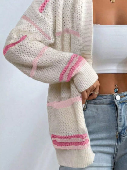 Striped Knit Open Front Cardigan