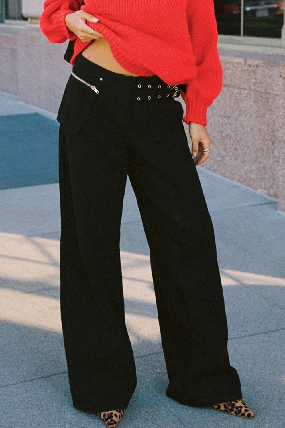 Wide Leg Jeans with Pockets Black