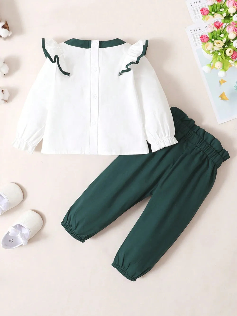 Children's Contrast Ruffled Top and Pants Set