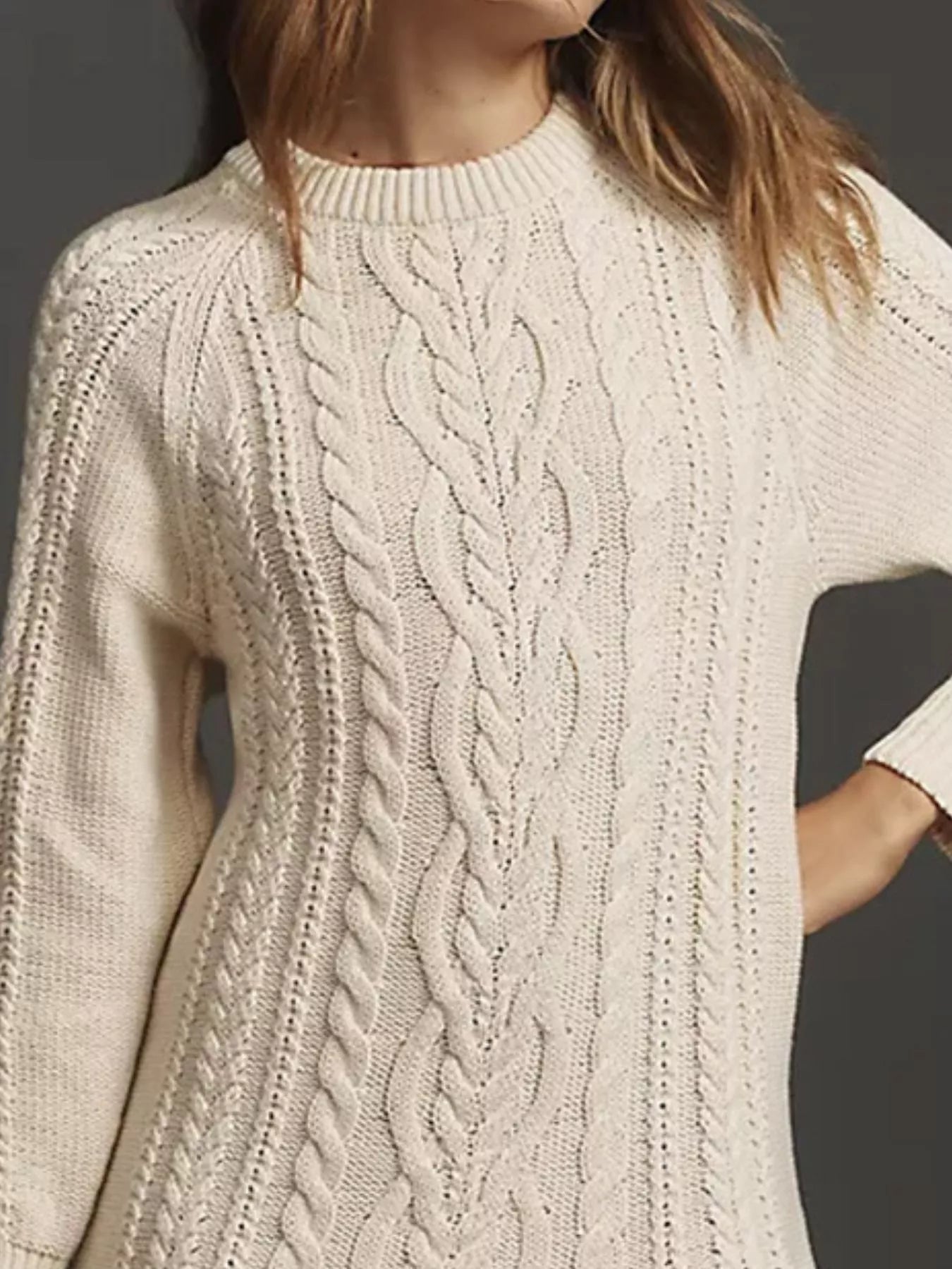 Full Size Cable Knit Pleated Hem Sweater Dress Plus Size