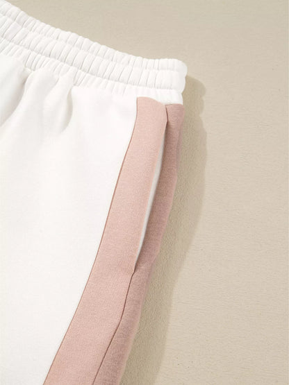 Color Block Patchwork Drop Shoulder Pullover and Shorts Set