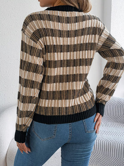 Striped Round Neck Long Sleeve Sweater
