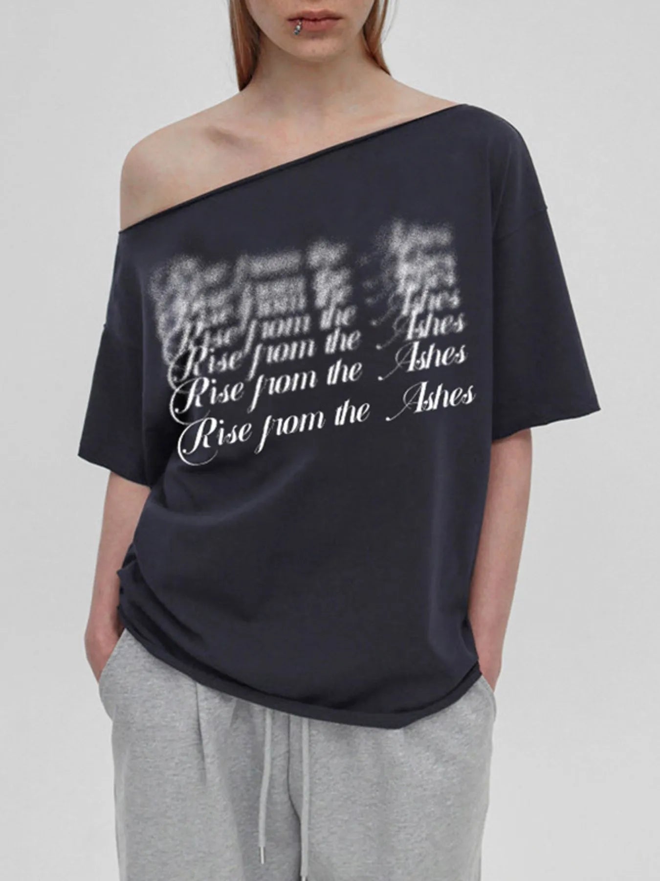 Letter Single Shoulder T-Shirt