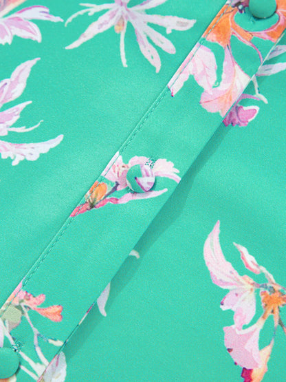 Floral Lantern Sleeve Button Front Shirt