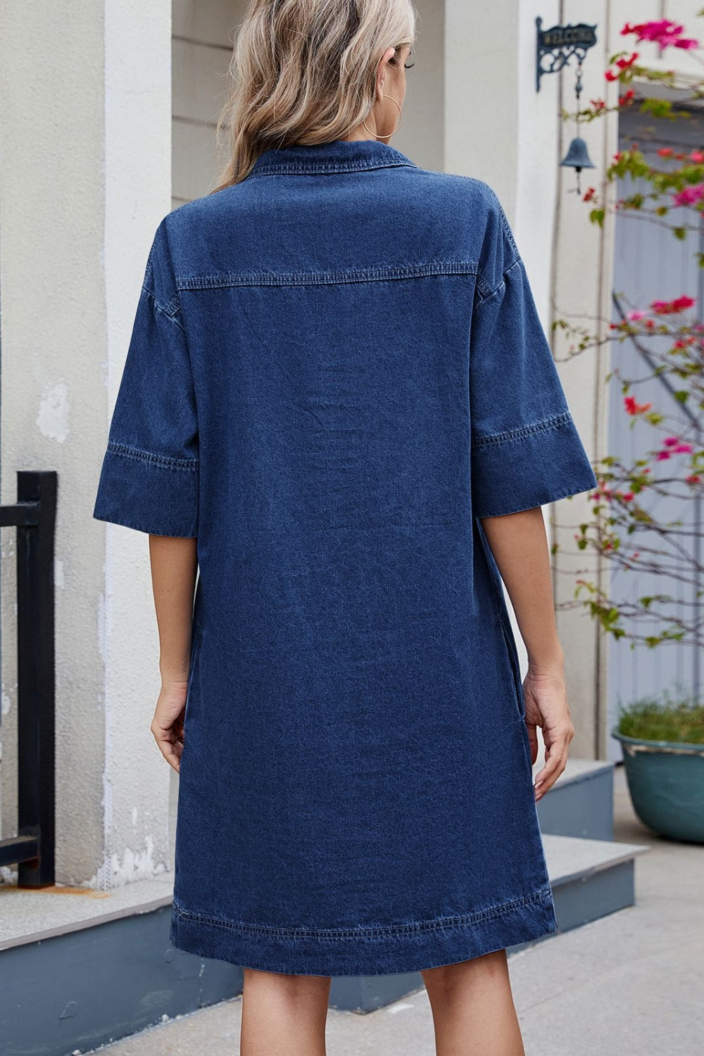 Johnny Collar Half Sleeve Denim Dress