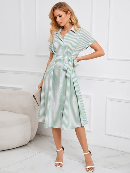 Striped Tie-Waist Midi Dress