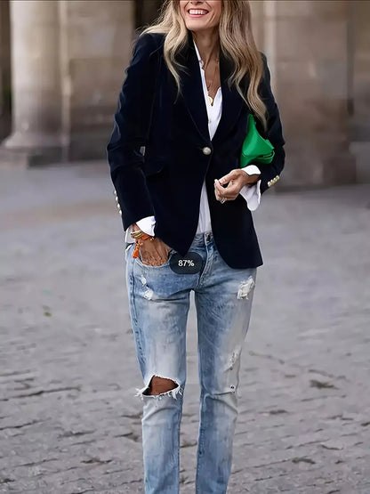 One Button Long Sleeve Blazer