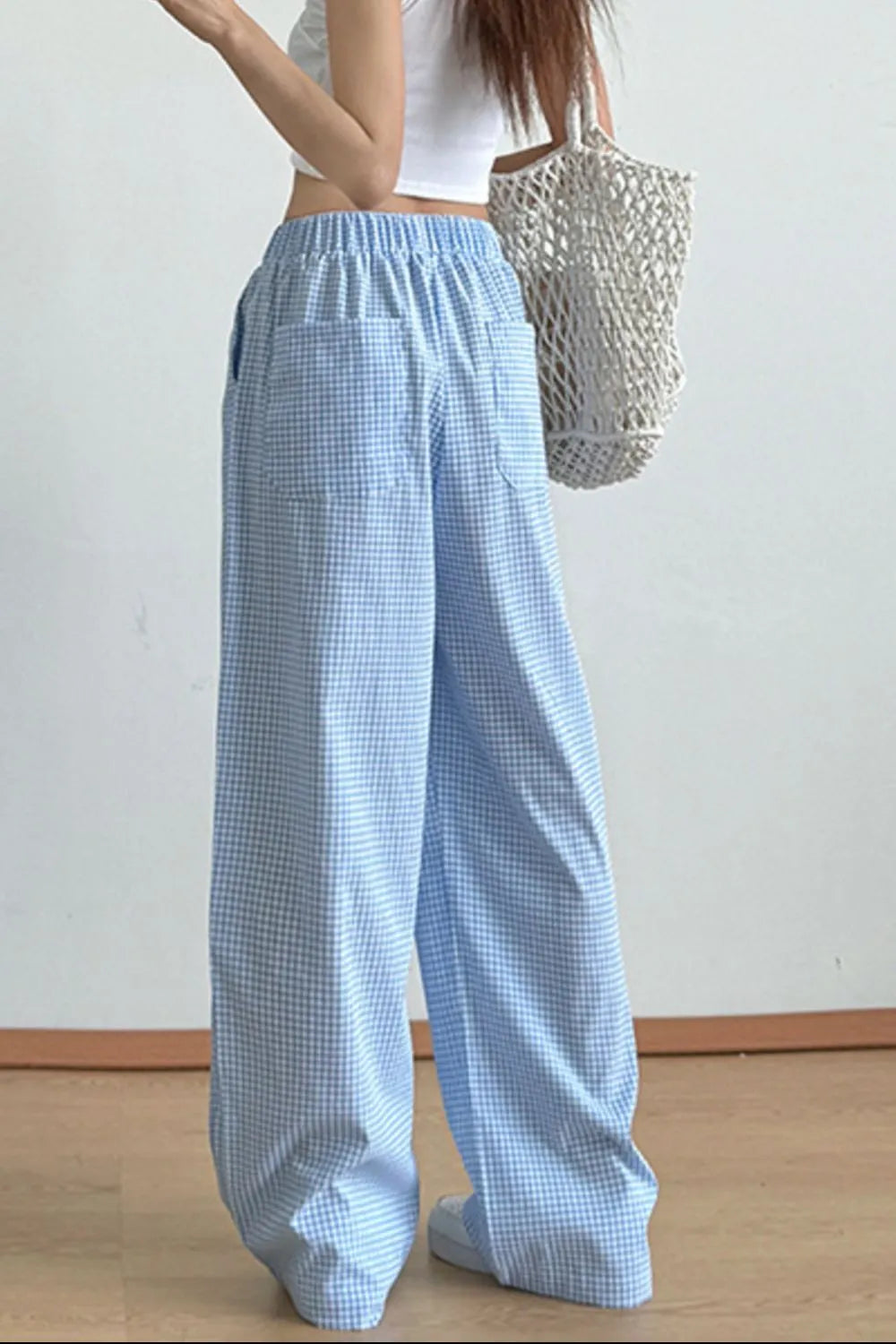 Gingham Check Wide Leg Pants