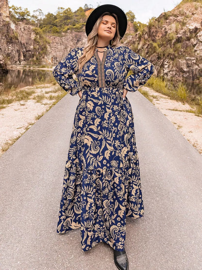 Plus Size Floral Print Long Sleeve Maxi Dress