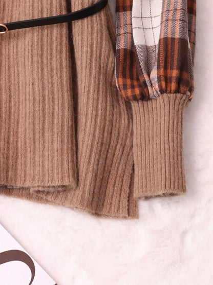 Plaid Long Sleeve Sweater Dress