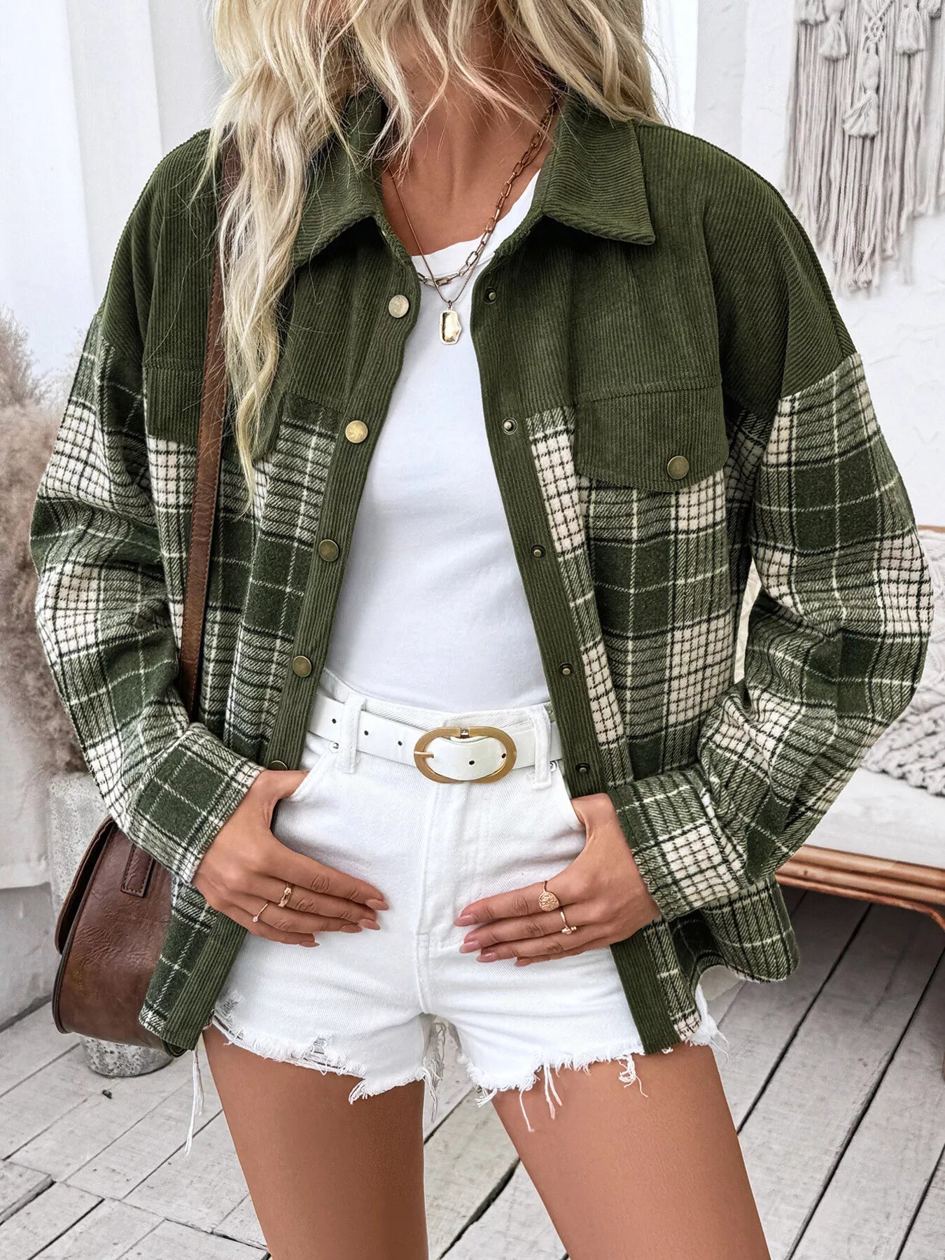 Plaid Button Up Long Sleeve Shacket