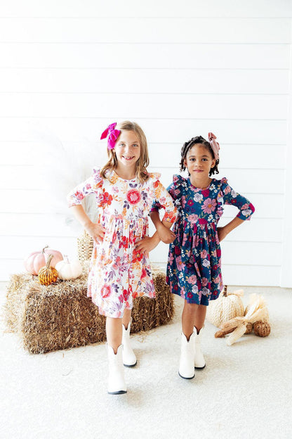 Vintage Garden 3/4 Sleeve Ruffle Twirl Dress