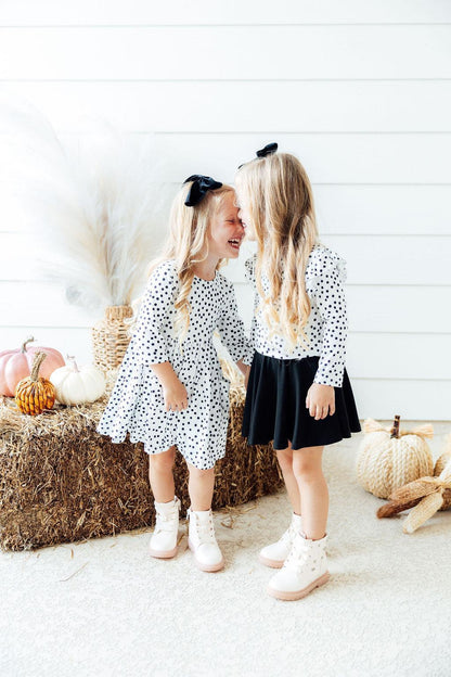 Scattered Dot 3/4 Sleeve Pocket Twirl Dress