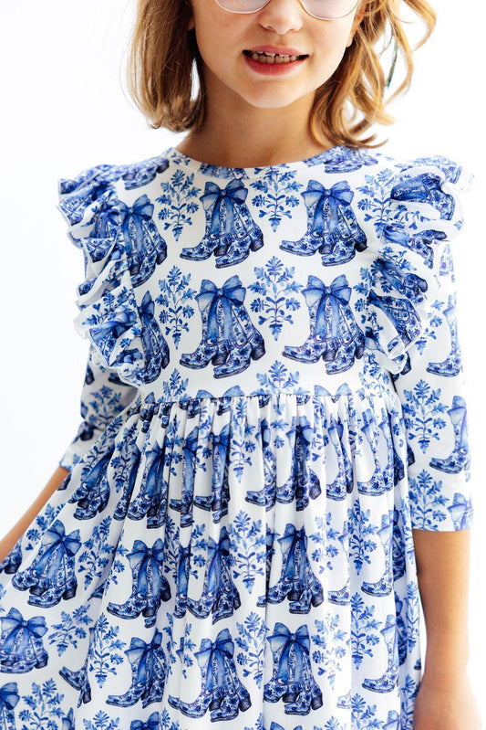 Southern Belle 3/4 Sleeve Ruffle Twirl Dress