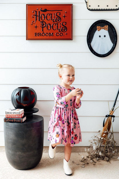 Purr-fectly Spooky 3/4 Sleeve Pocket Twirl Dress