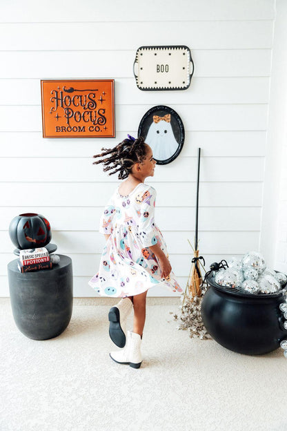 Monster Mash 3/4 Sleeve Pocket Twirl Dress