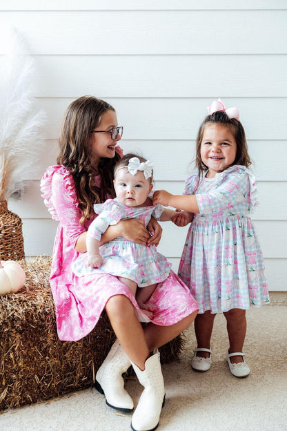 Pumpkin Picnic 3/4 Sleeve Ruffle Twirl Dress