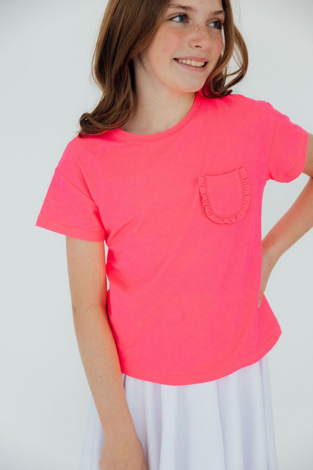 Neon Pink Ruffle Pocket Tee