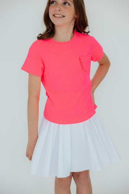 Neon Pink Ruffle Pocket Tee