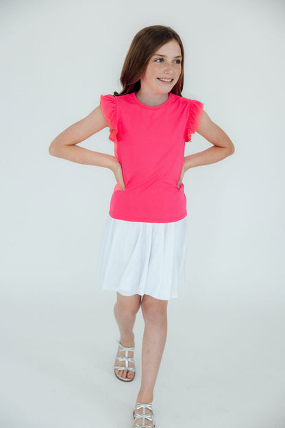 Neon Pink S/S Ruffle Tee