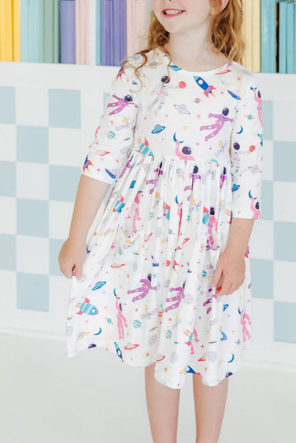 Out of this World 3/4 Sleeve Pocket Twirl Dress
