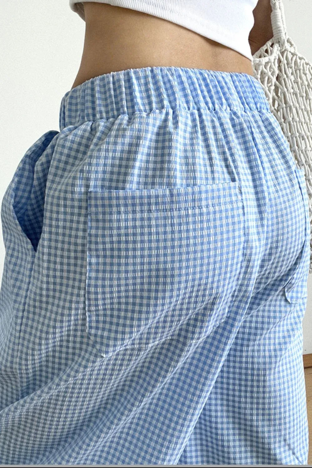 Gingham Check Wide Leg Pants