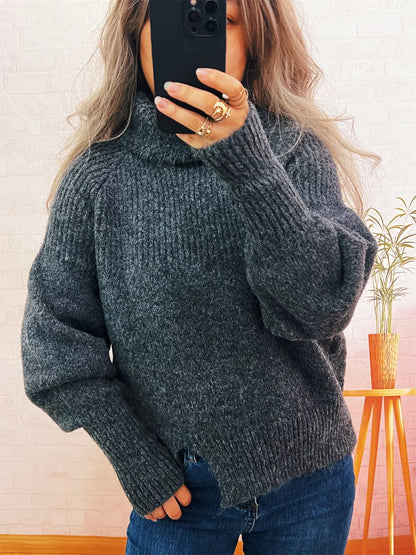 Ribbed Turtleneck Long Sleeve Sweater