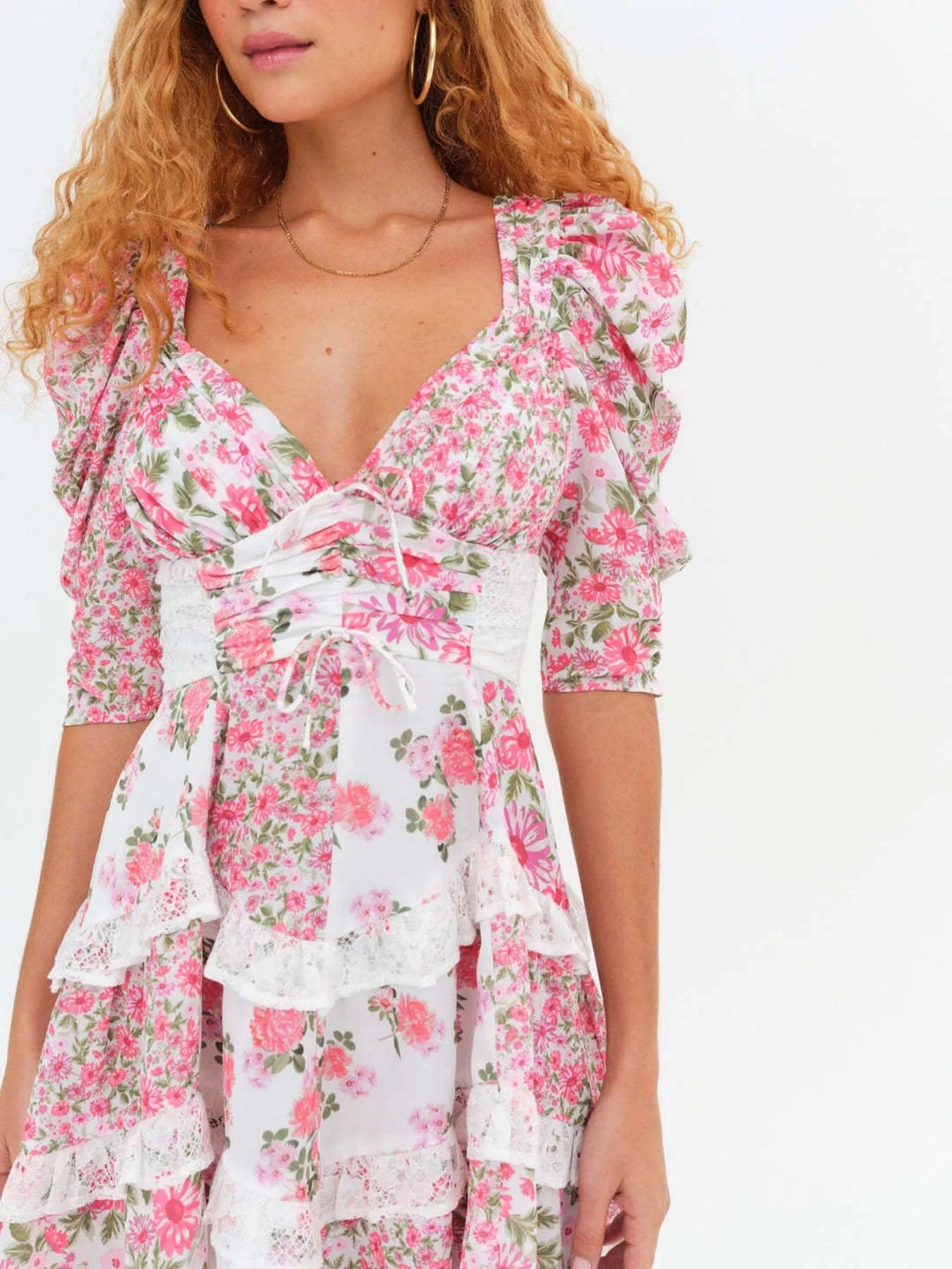 Ruffled Floral Print Half Sleeve Dress